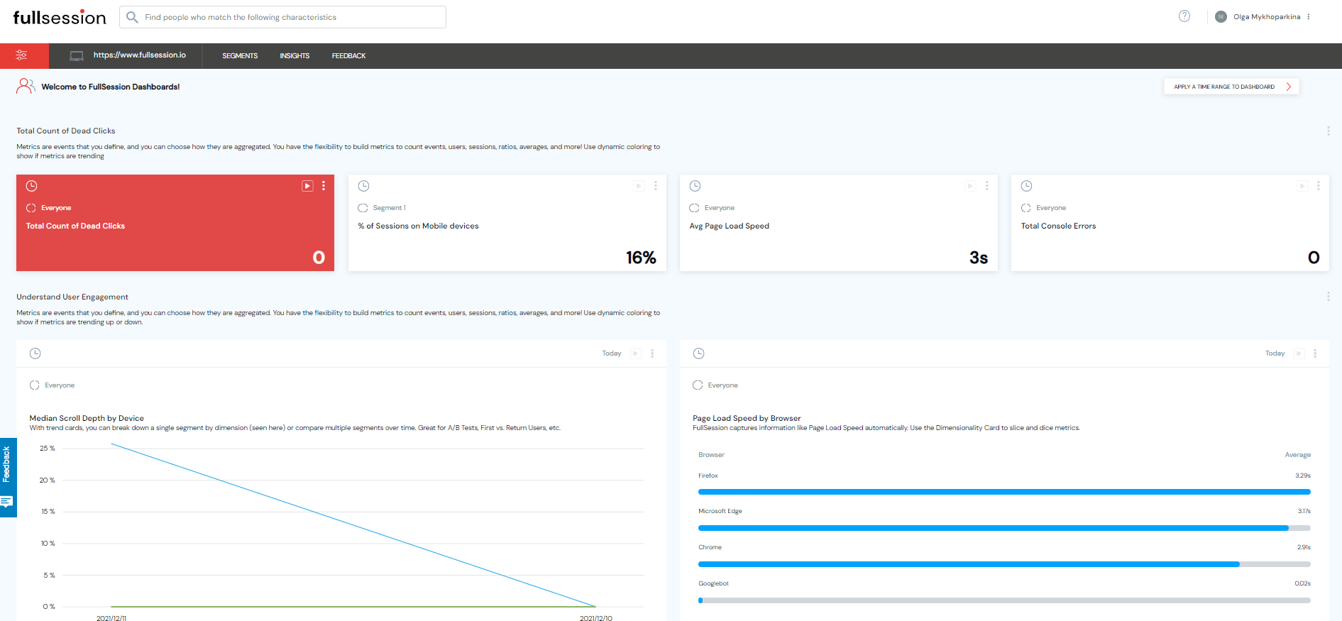 FullSession Insight dashboard