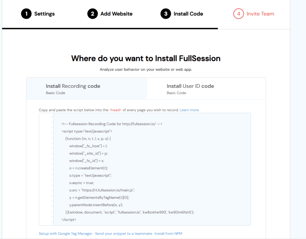 fullsession choosing between the recording code and user id code