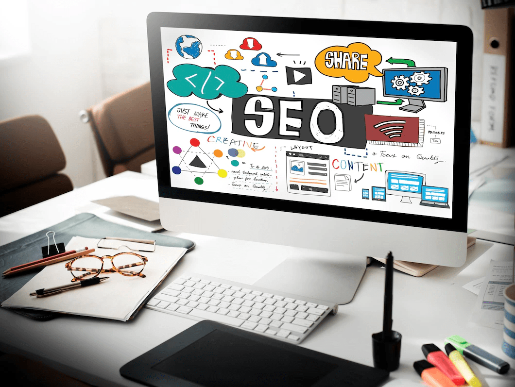 seo animated icon on a pc screen