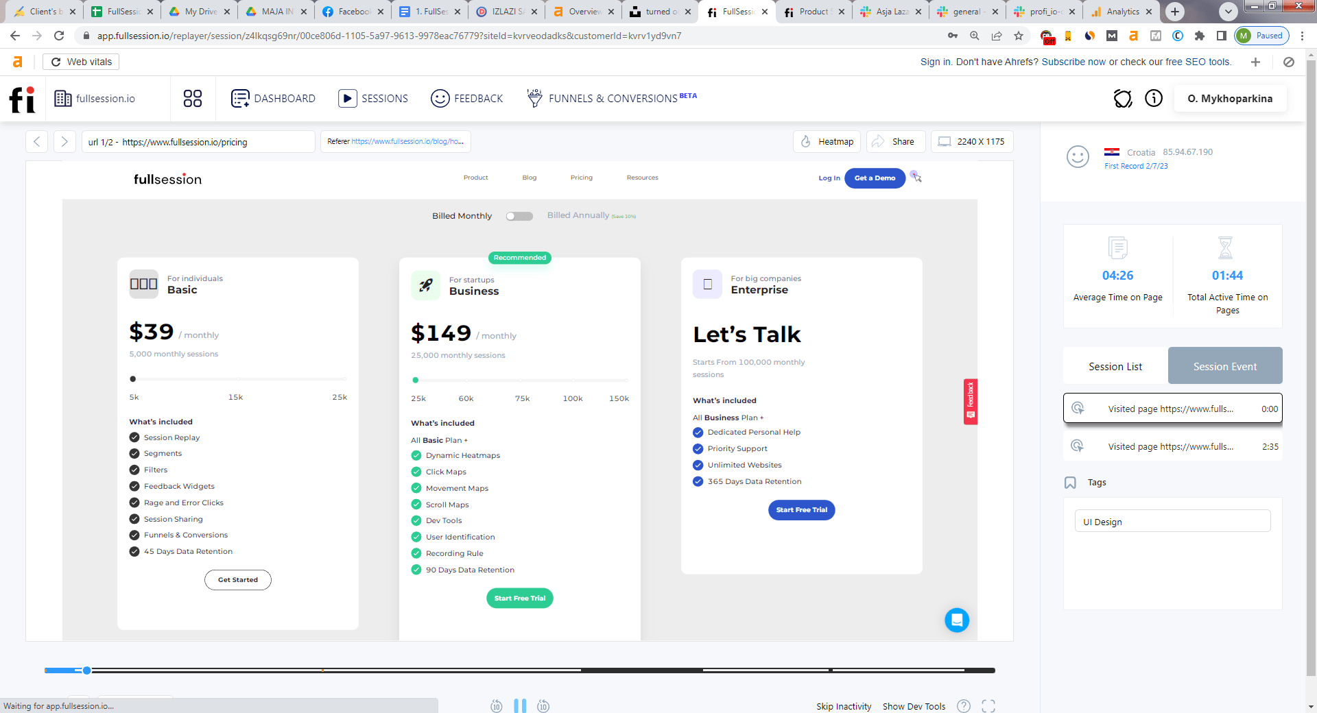 fullsession pricing plans page