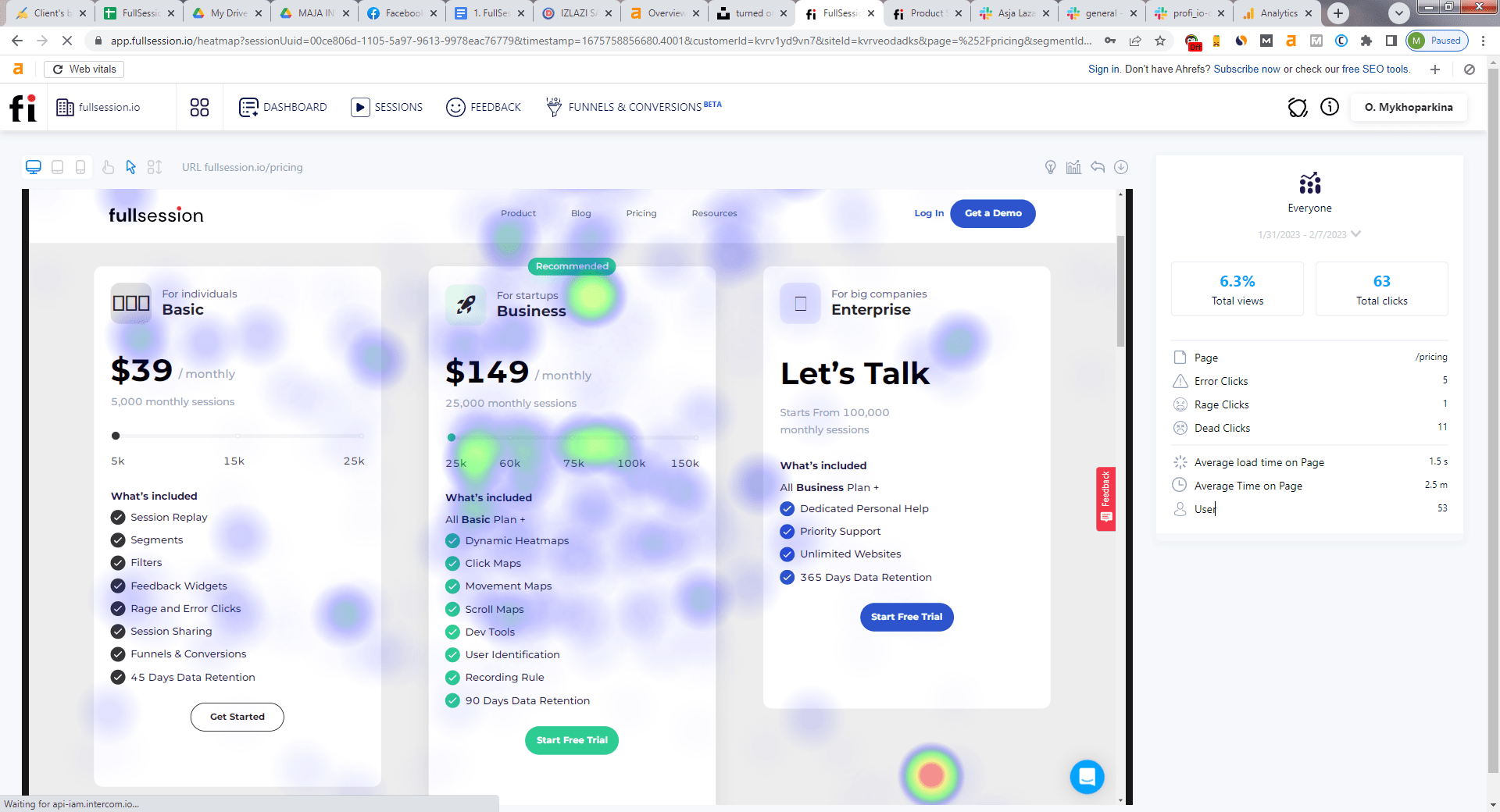 fullsession clicks tracking and mapping page