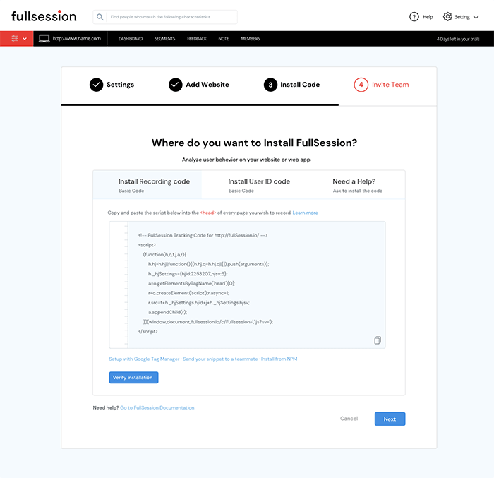 fullsession heatmap installation steps page