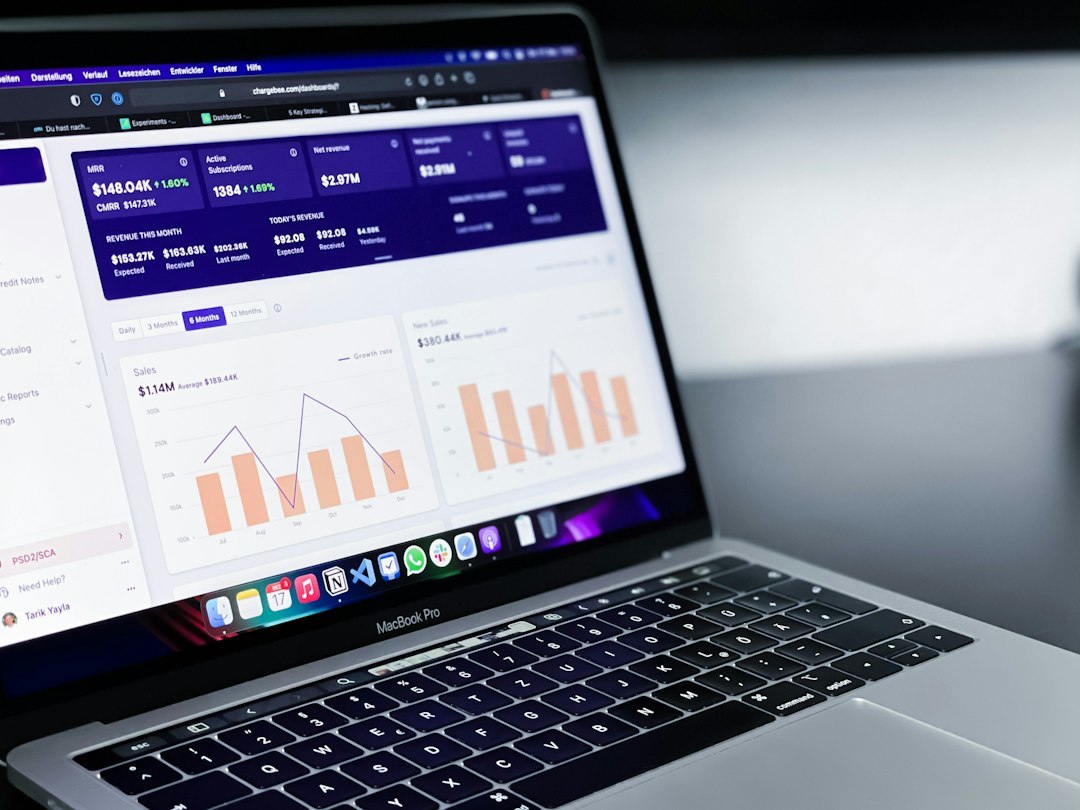 Laptop with analytics dashboard on screen