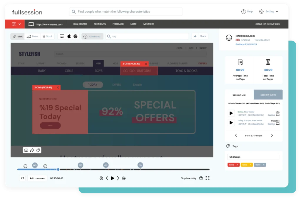 FullSession Session Replay and Heatmap Analytics Dashboard
