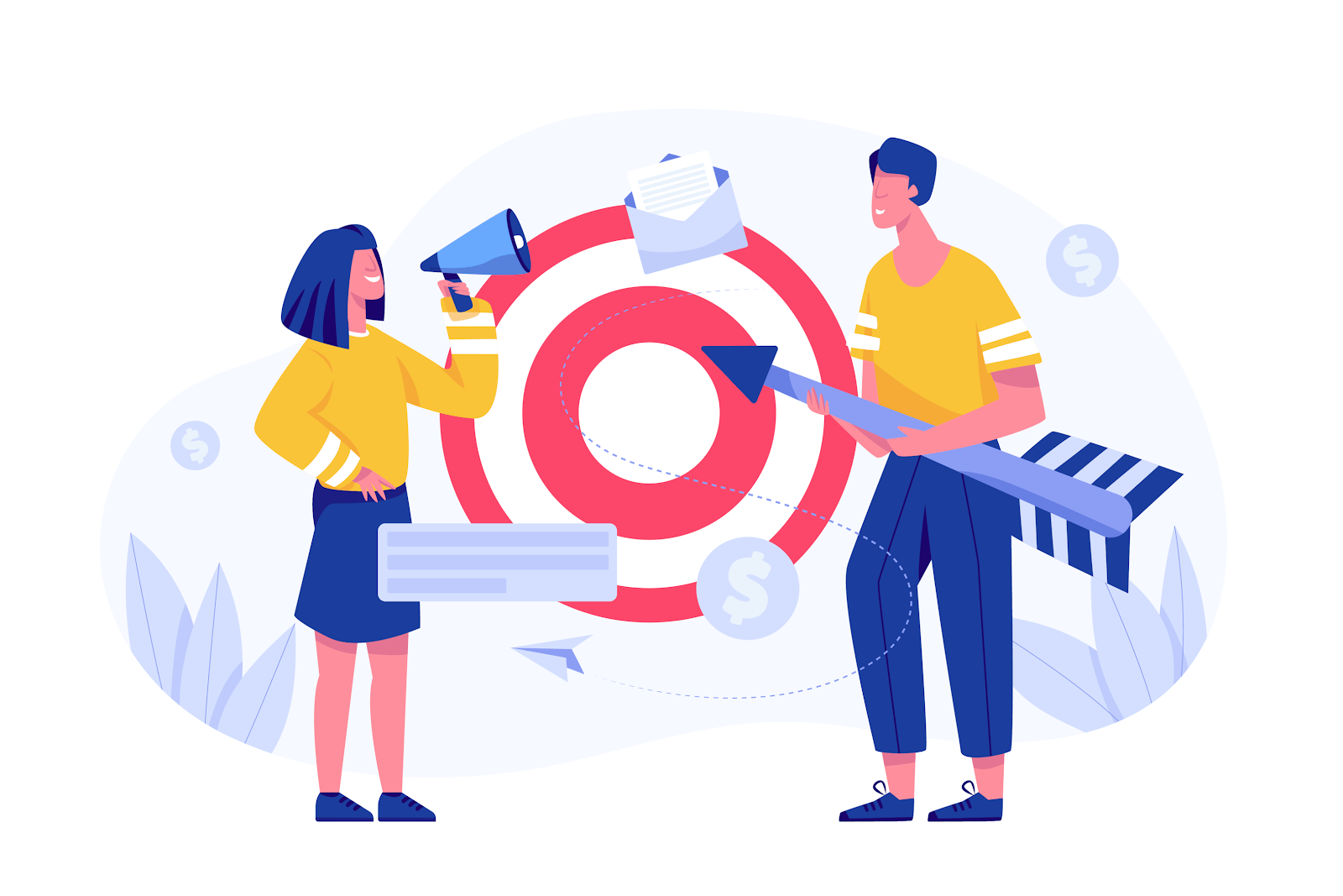 man and woman pointing at a target animated picture