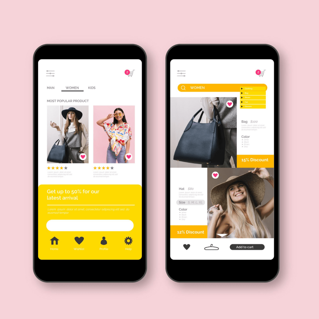 Side by side ecommerce mobile store
