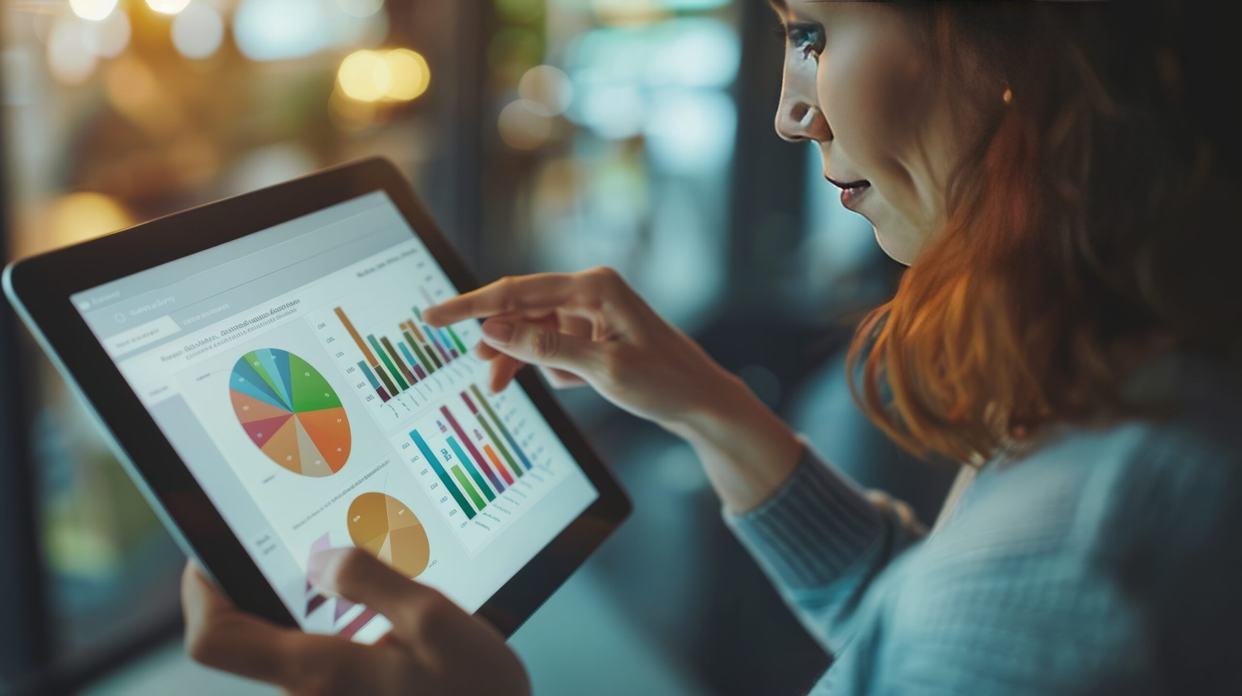 woman looking at behavioral analytics stats