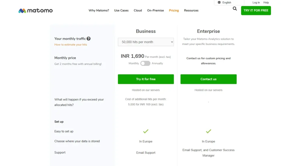 Matomo Pricing Plans for Business and Enterprise