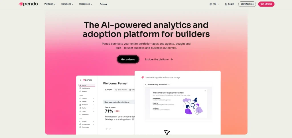 Pendo AI-Powered Analytics and Adoption Platform Homepage