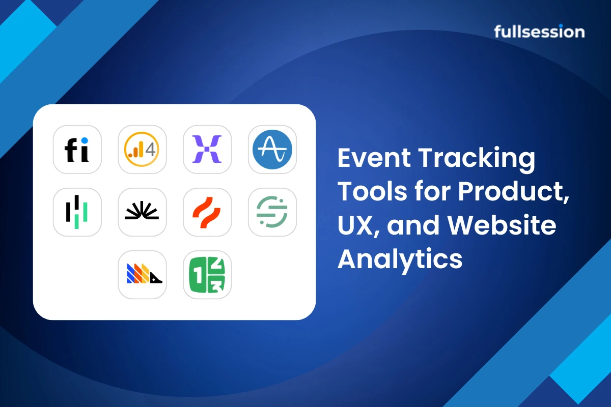 Comparison graphic featuring event tracking and product analytics tools for UX optimization, customer behavior tracking, and website analytics platforms.